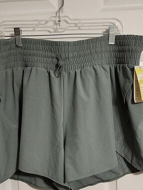 all in motion Olive Stretch Smocked-Waist Active Shorts